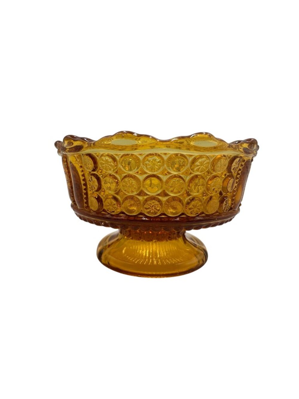 Antique EAPG Richards & Hartley Amber Footed Compote Bowl 1885 3 Panel Pattern